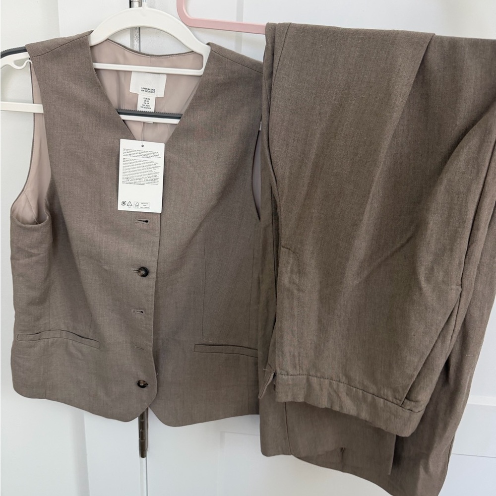 H&M Taupe Women's Tailored Vest & Trousers Set